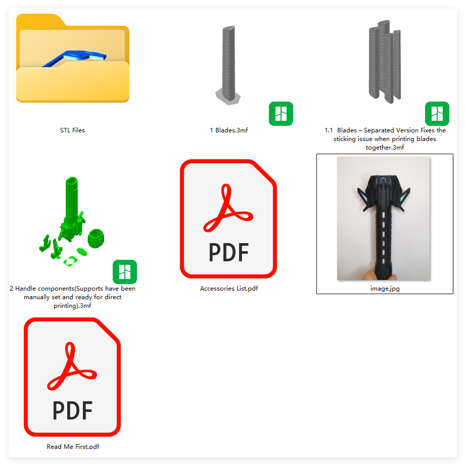 Collection of files and folders with icons and text on a white background